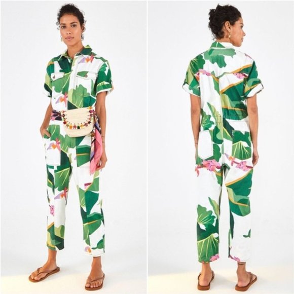 FARM Rio Other - Farm Rio white Tropicalistic denim Jumpsuit size XS